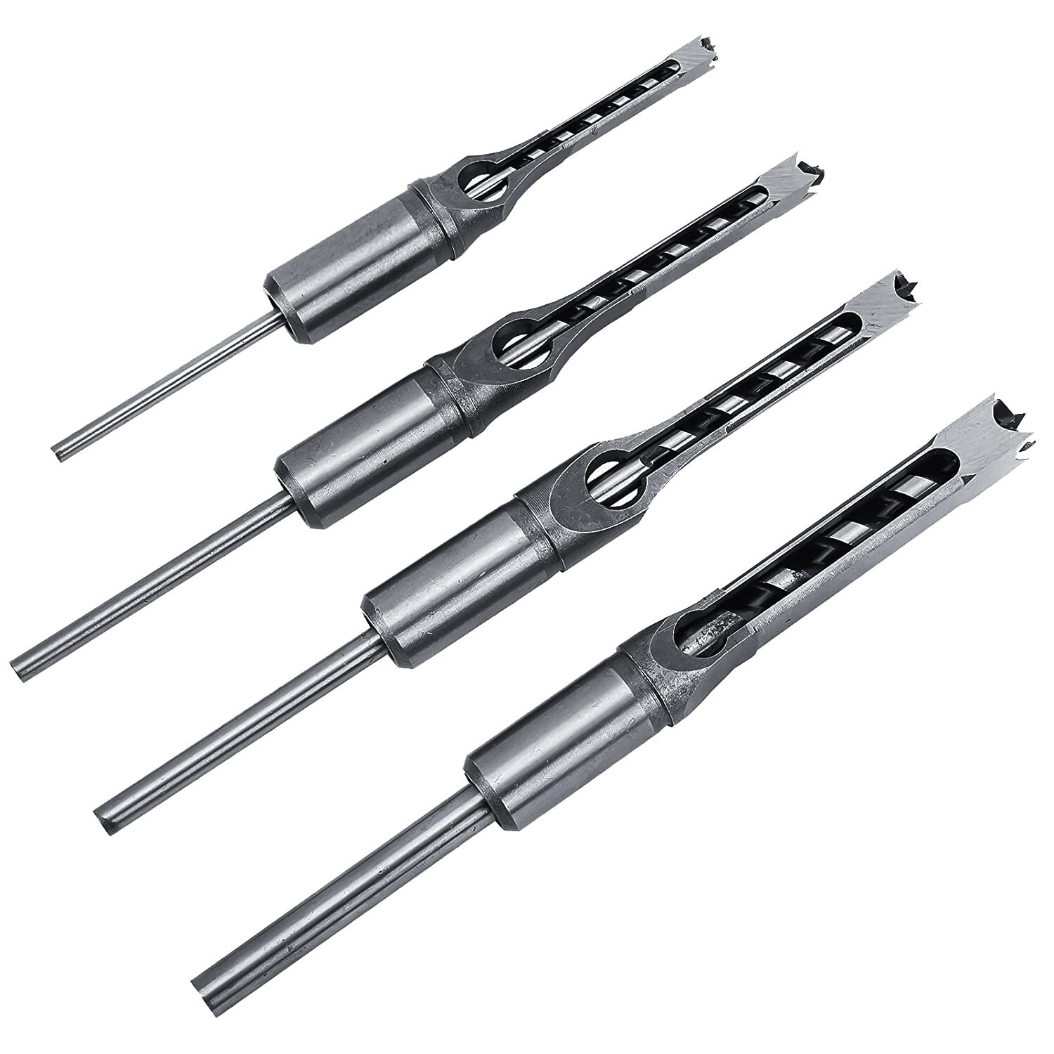Precision Spiral Mortising Chisel Set Square Hole Drill Bit 1/4" 5/16" 3/8" 1/2"