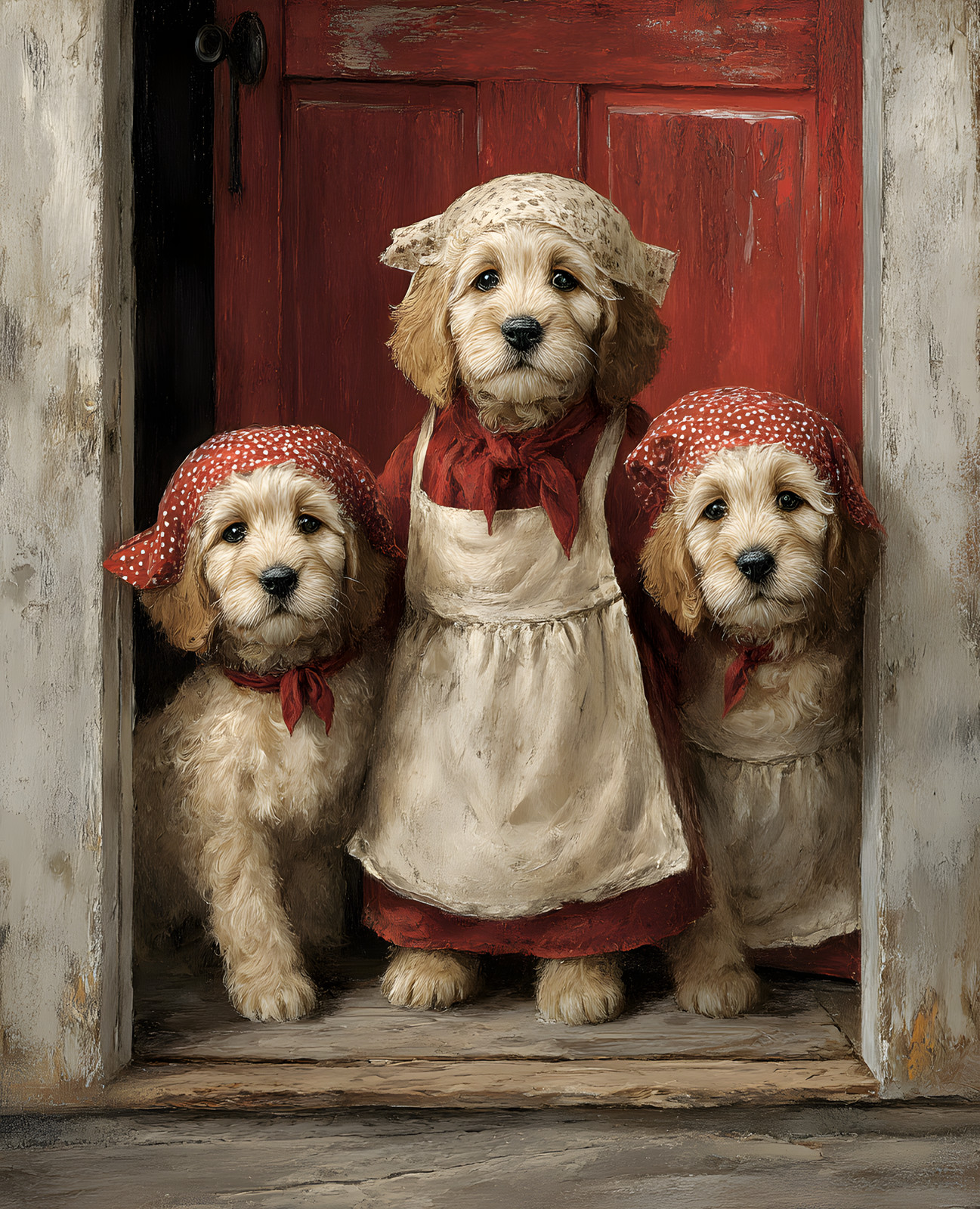 8x10 Three Dogs in Doorway Art Print - 752996407