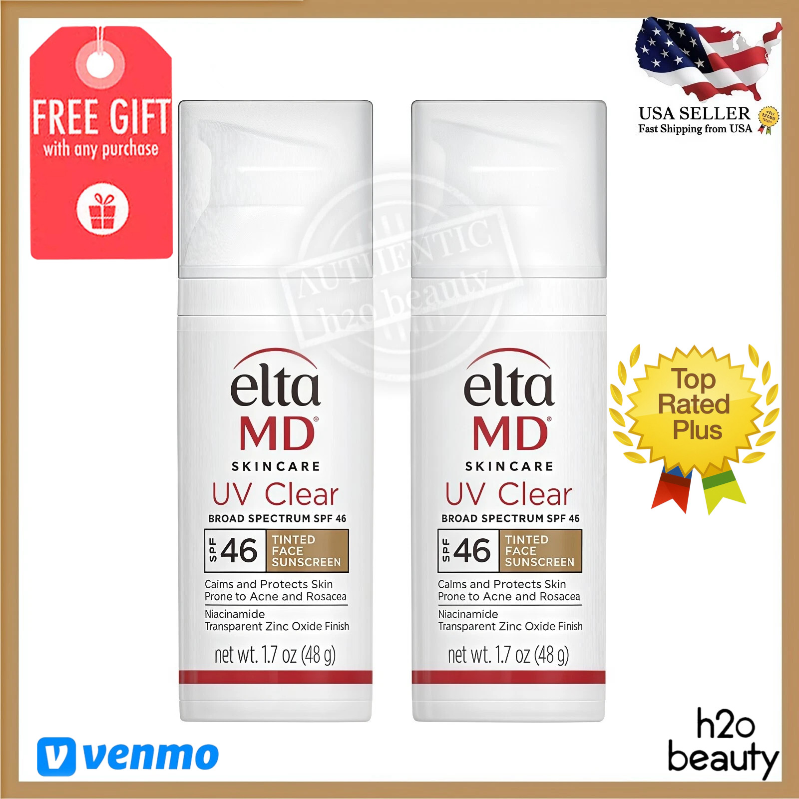 2Pcs Elta MD UV Clear TINTED Facial Sunscreen SPF 46 1.7 oz EXP 09/27 NEW IN BOX