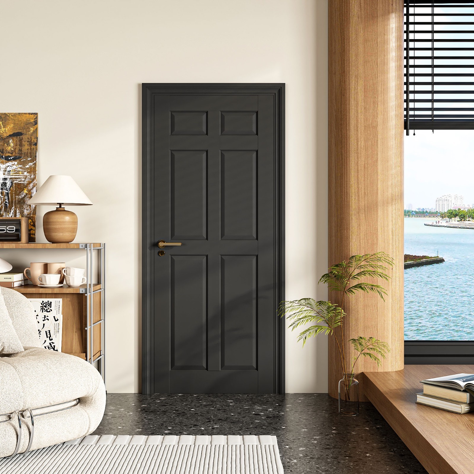 32x80 Black Baking Paint 6-Panel Shaker Interior Door Closet Bedroom w/o HW