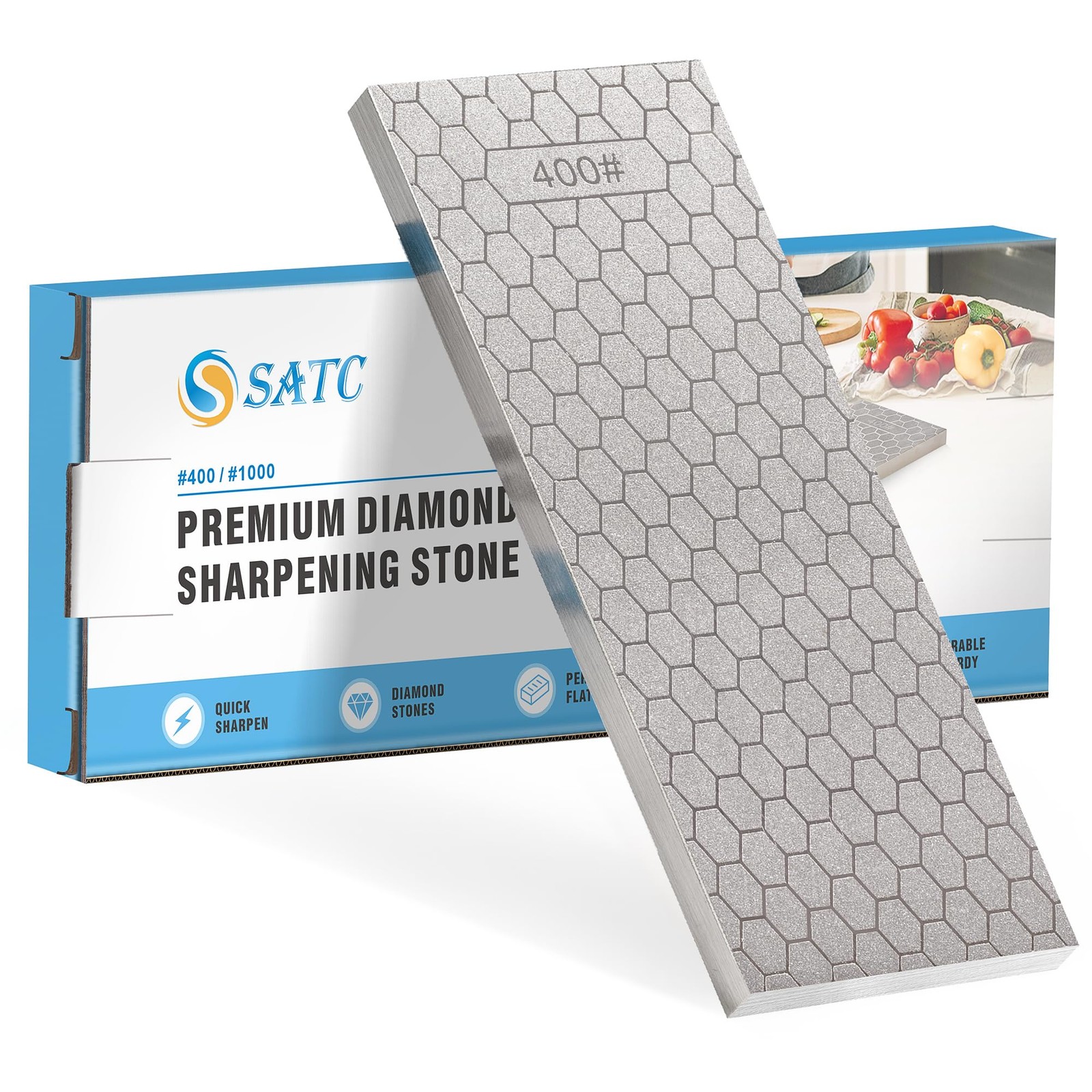 S SATC Diamond Sharpening Stone 2 Side Grit 400/1000 8 Inch, White