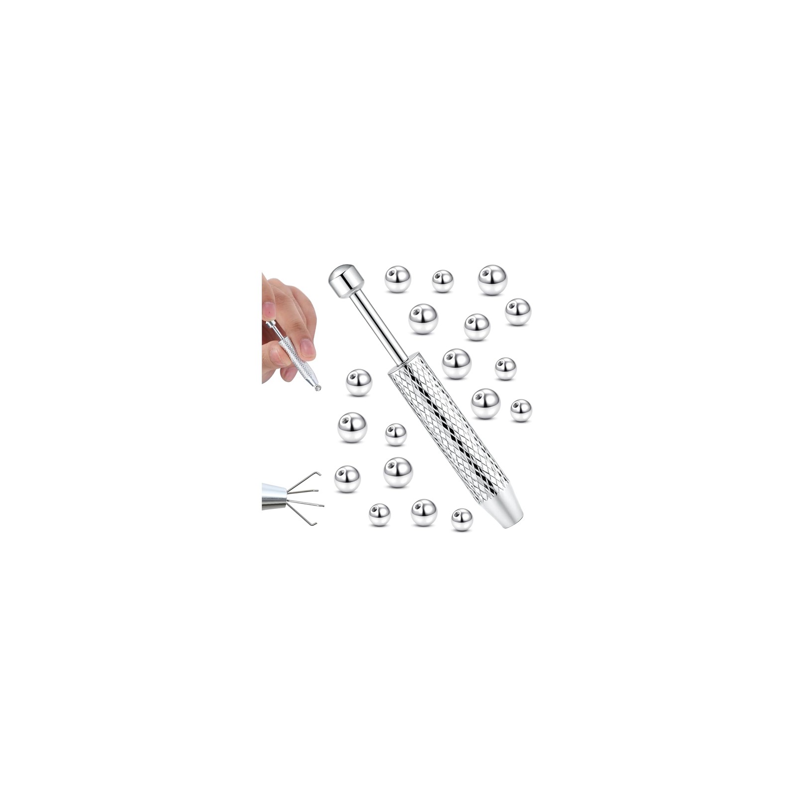 Small Replacement Piercing Balls Grabber 14G+16G Balls, Silver tone