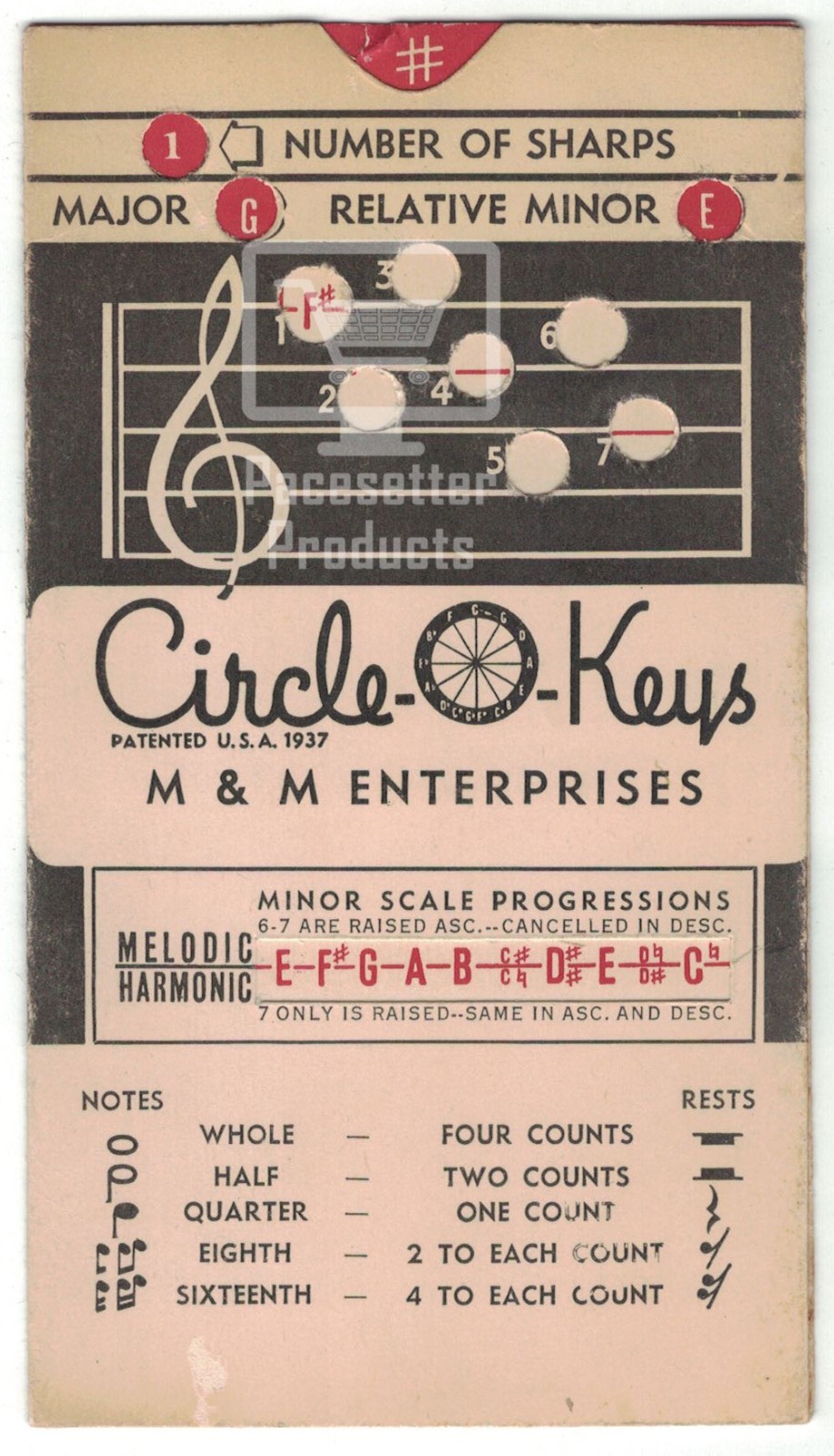 Vintage 1937 Circle O Keys Sliding Pocket Musical Key Scale Finder M & M Ent.