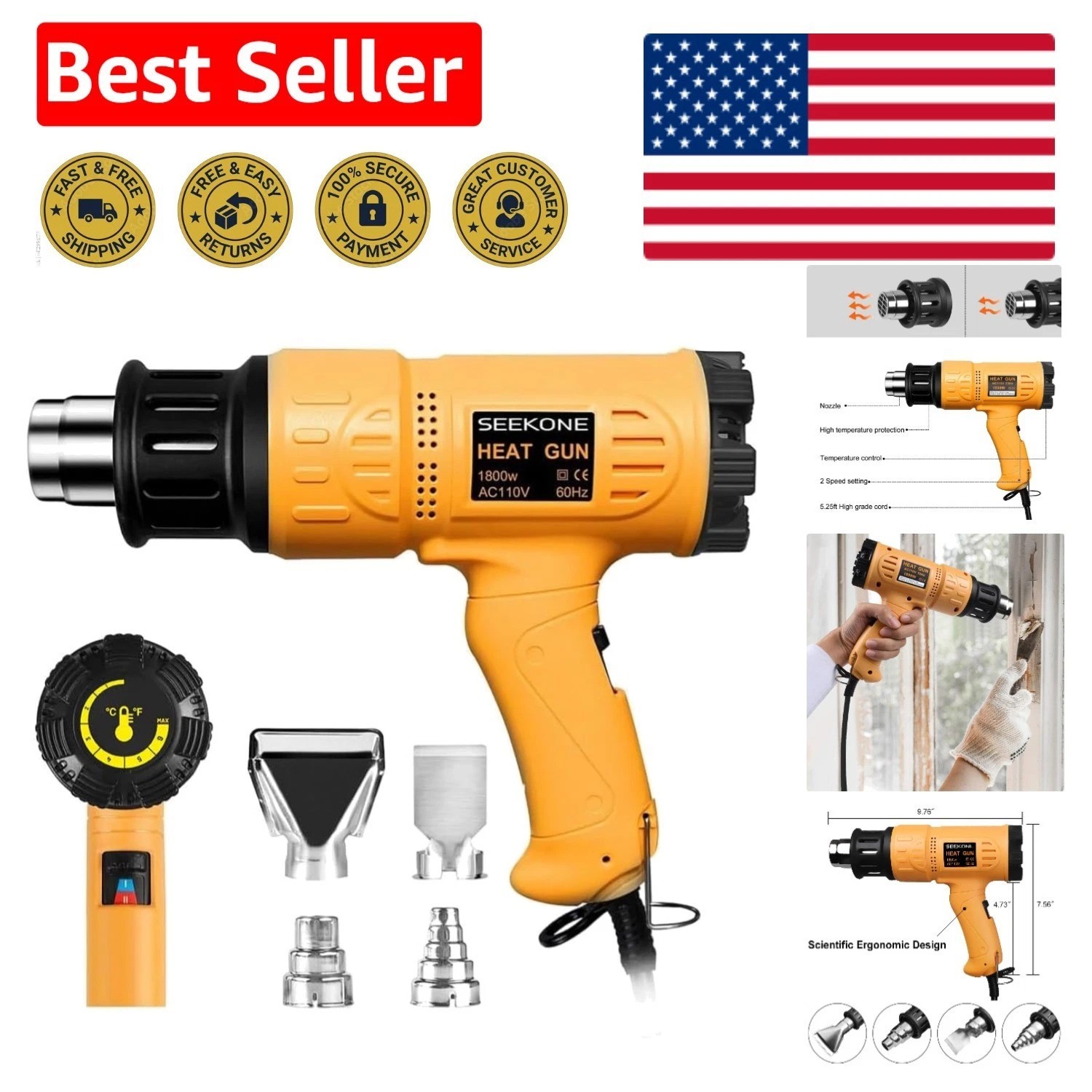 1800W Heavy-Duty Heat Gun - Fast Heating with Variable Temperature Control