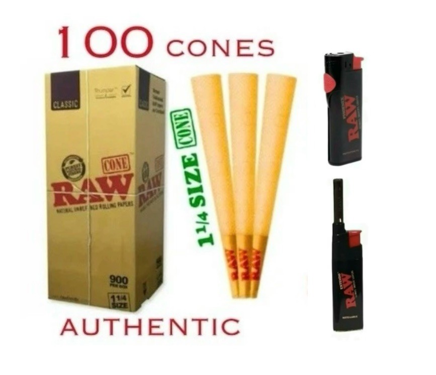 raw classic 1 1/4 size pre rolled cone +RAW PHOENIX extendo LIGHTER