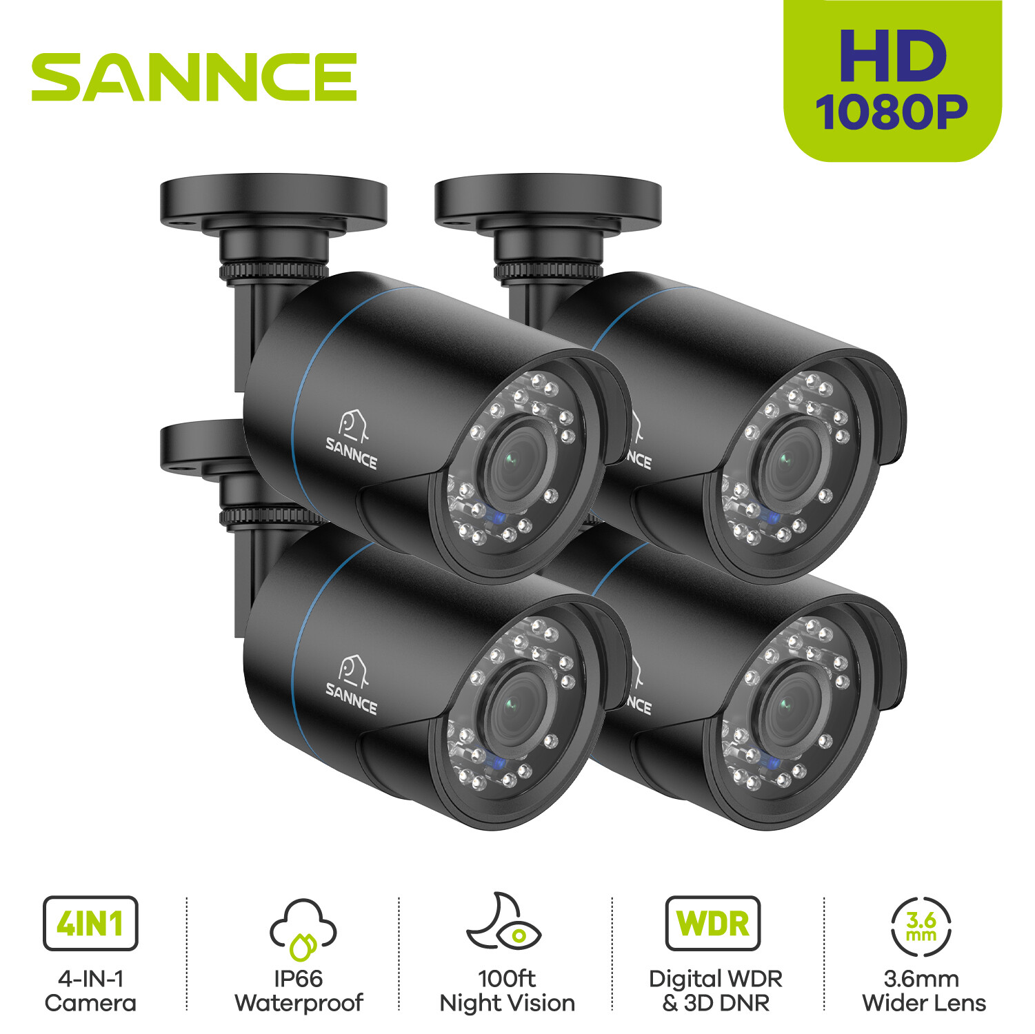 SANNCE 1080P CCTV Home Smart Security Camera Outdoor IR Night Vision Waterproof