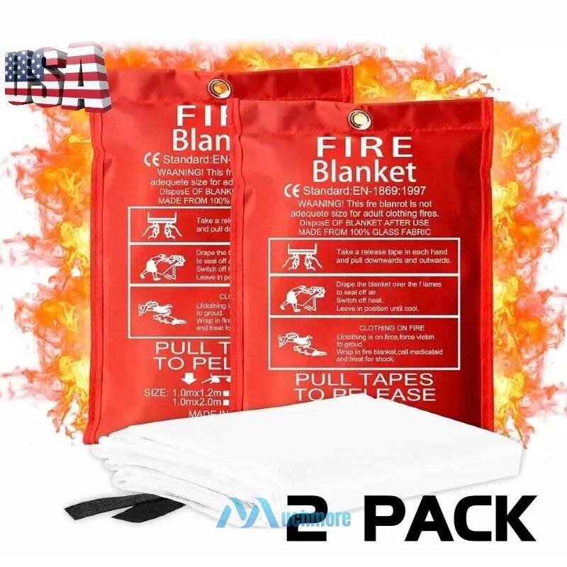 NEW 2-Pack Large Fire Blanket Fireproof For Home Kitchen Office Emergency Safety