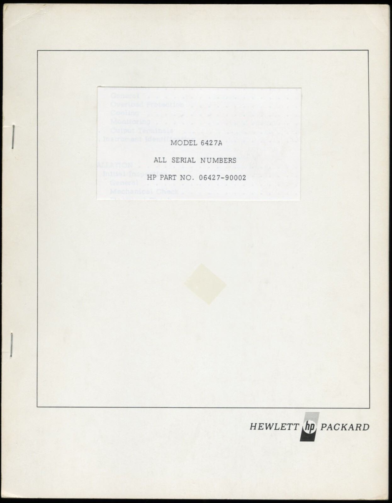 c.1969 HP HEWLETT PACKARD MODEL 6427A OPERATING AND SERVICE MANUAL