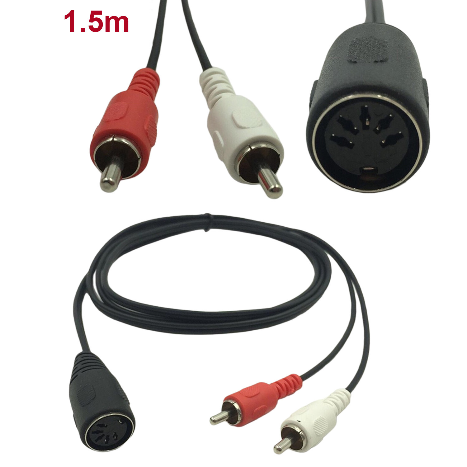 Din 5 Pin Female Socket to 2x RCA Phono Male Plug AMP Audio Adapter Cable 150cm