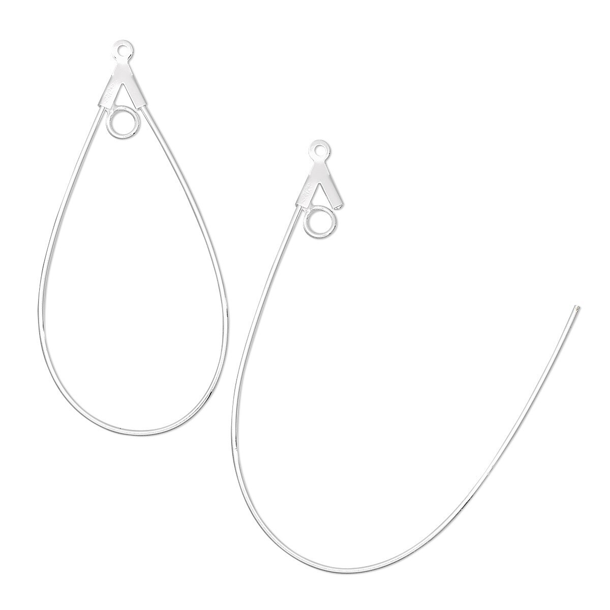 Beading Hoop, 1 Pair SilverPlated Brass 20 Gauge 40x22mm Smooth Teardrop Earring