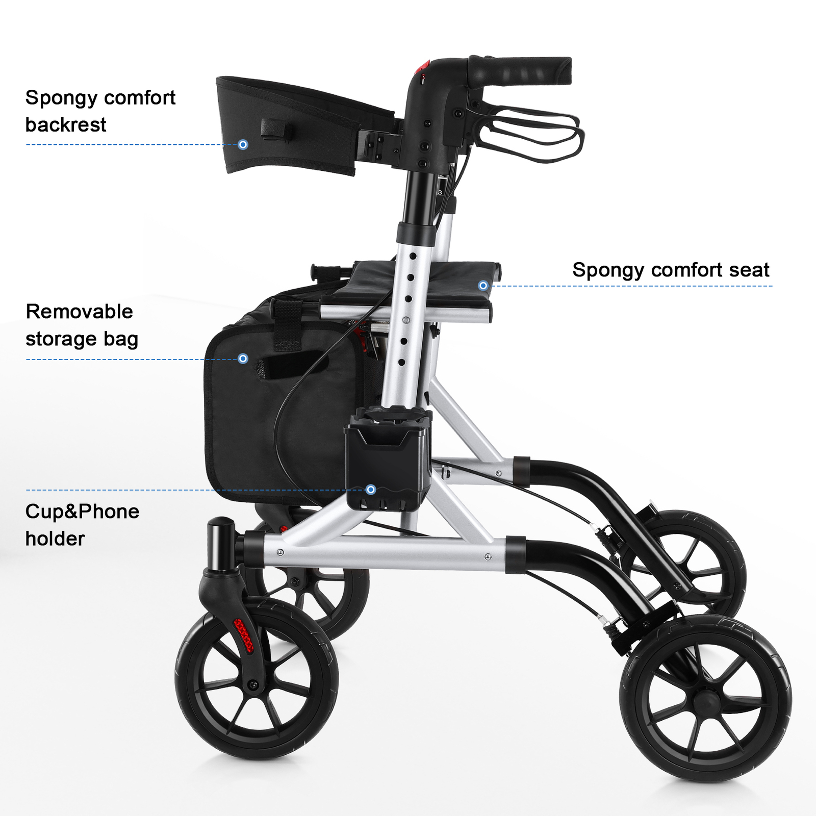 Adjustable Rollator Walker with Seat Folding Ergonomic Chair 4x8" Wheels 300lbs
