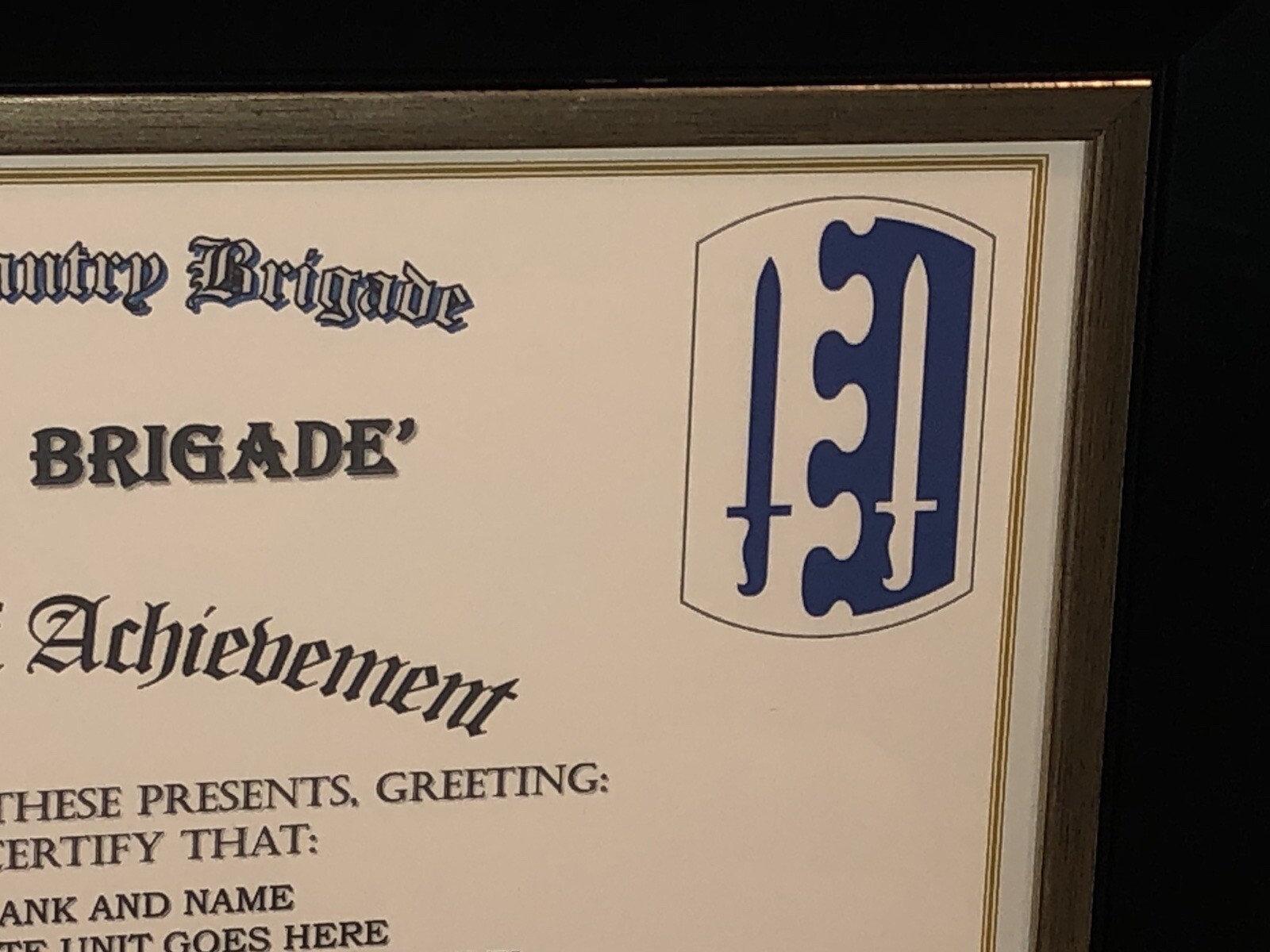 2ND INFANTRY BRIGADE - DAGGER BRIGADE / ACHIEVEMENT (COMMEMORATIVE CERTIFICATE)