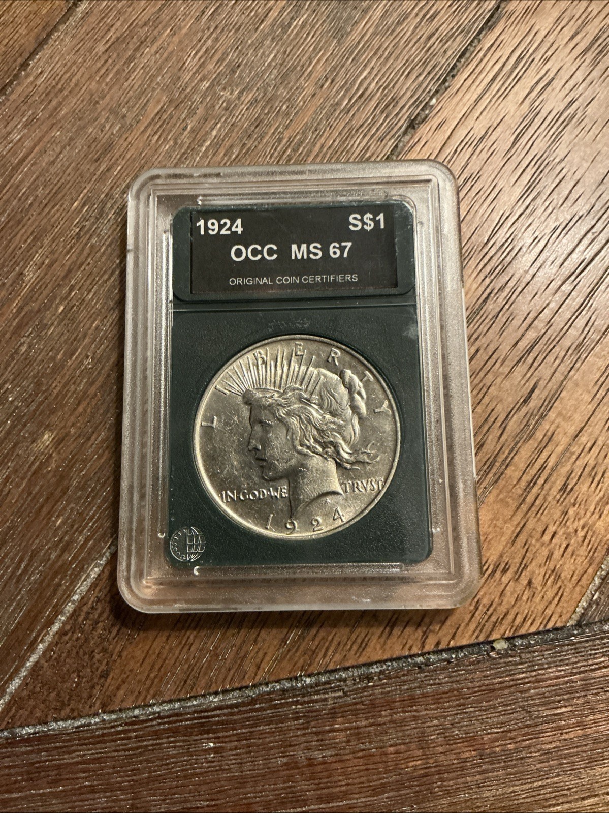 1924 MS 67 Silver Peace Dollar (Flat Error) OCC