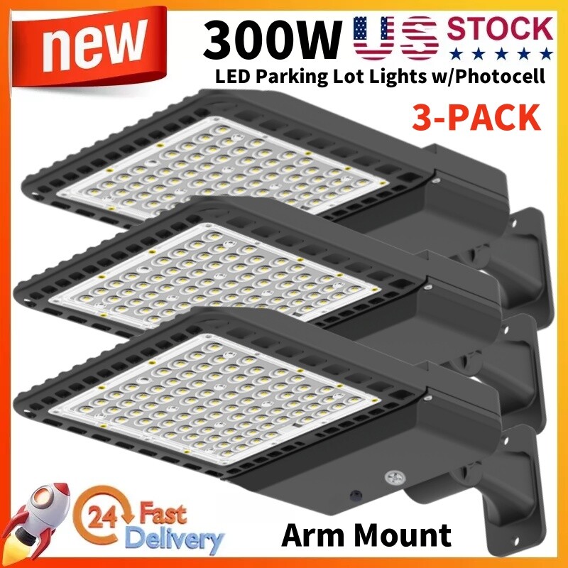 3 Pack LED Parking Lot Lights, 300W, 42,000LM 5000K Shoebox Light with Photocell