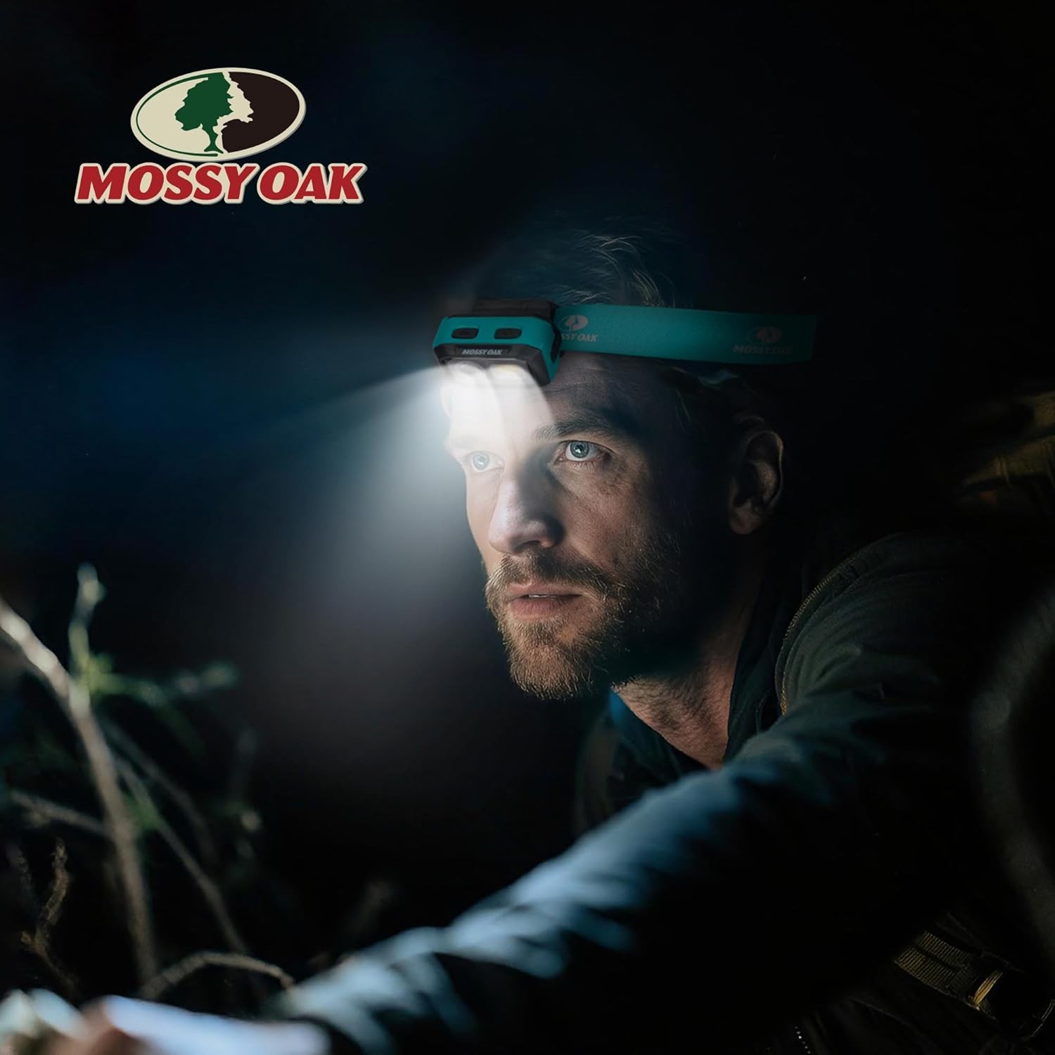Mossy Oak 600 Lumens LED Headlamp COB Head Light Dual Power Source Motion Sensor