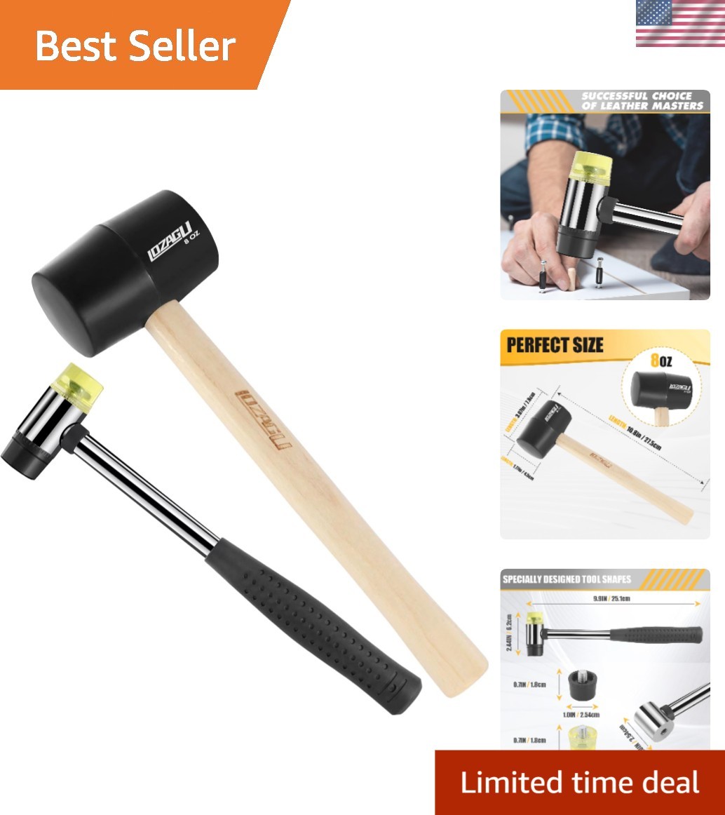 2-Pack Rubber Mallet Hammer Set, 8oz & 25mm Small Rubber Mallet Hammer Tool, ...