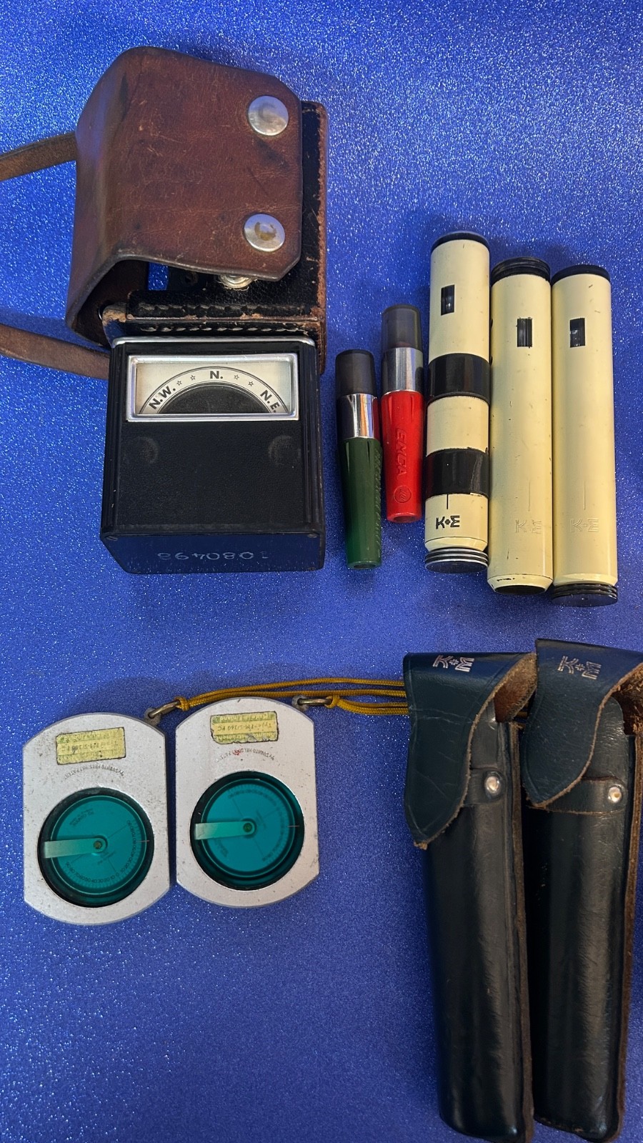 9 pc Set Survey Tools/Instruments Vintage Lot, clean and w/cases