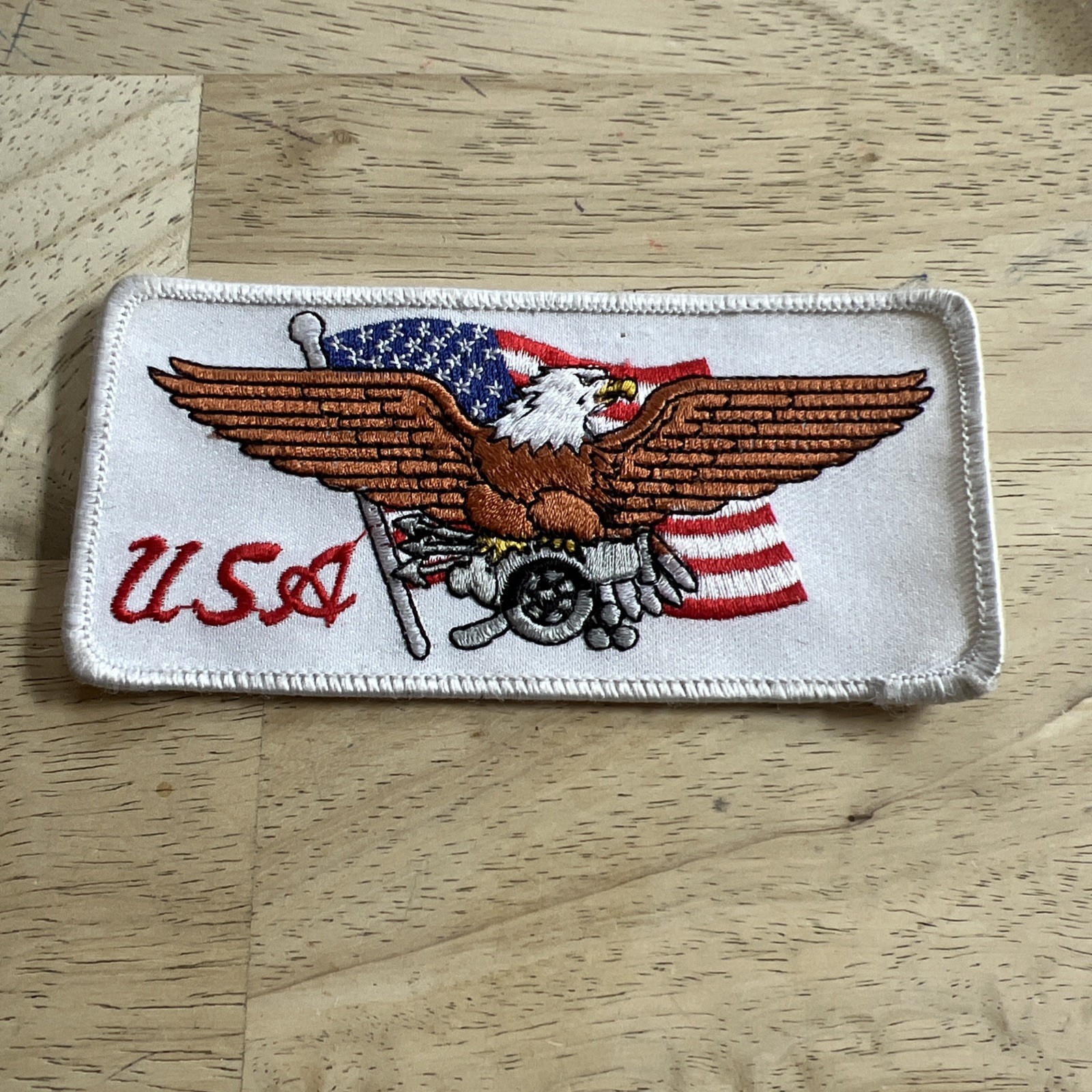 USA Flag Harley Davidson Eagle Logo Patch White with Red Lettering