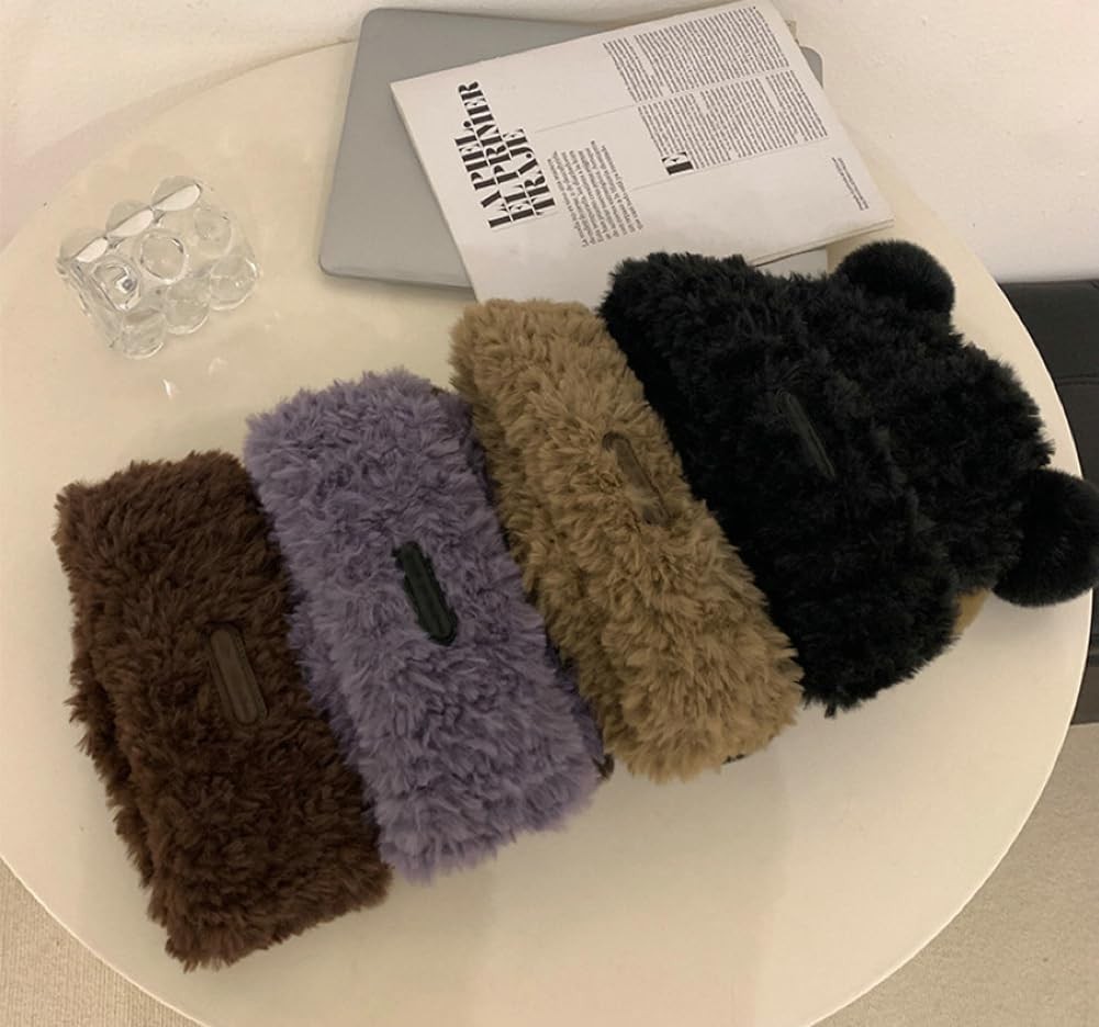 Y2K Beanie Hat for Women Cute Fuzzy Bear Ear Beanie Hat Furry Slouchy Faux Fu...