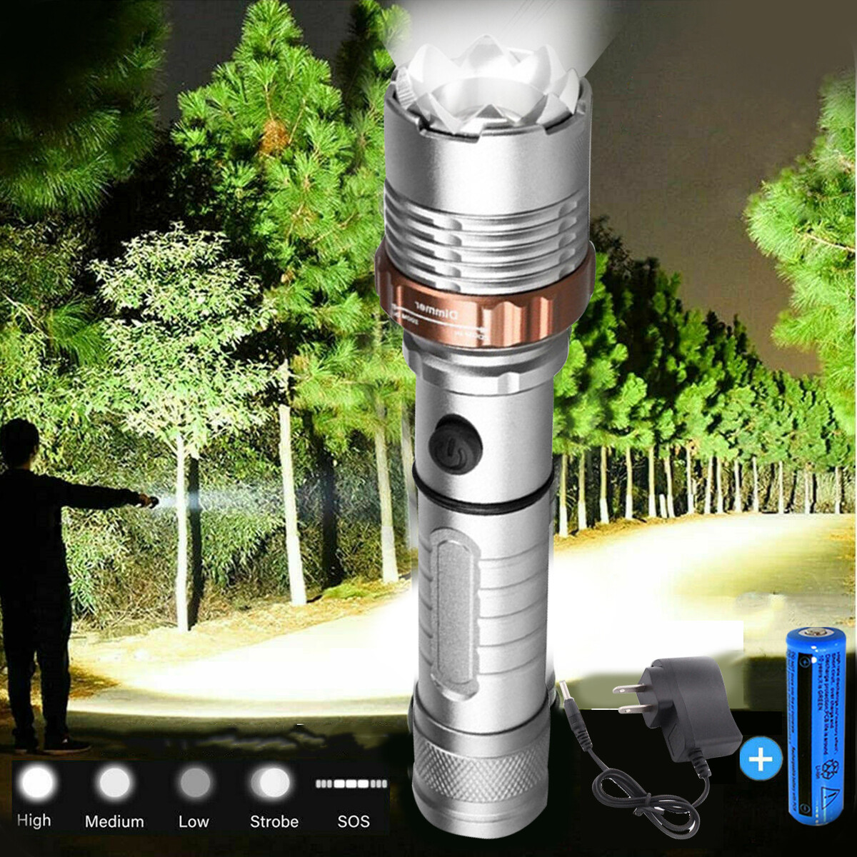 Brightest 9500000LM Police Tactical Flashlight Rechargeable High Power Led Torch