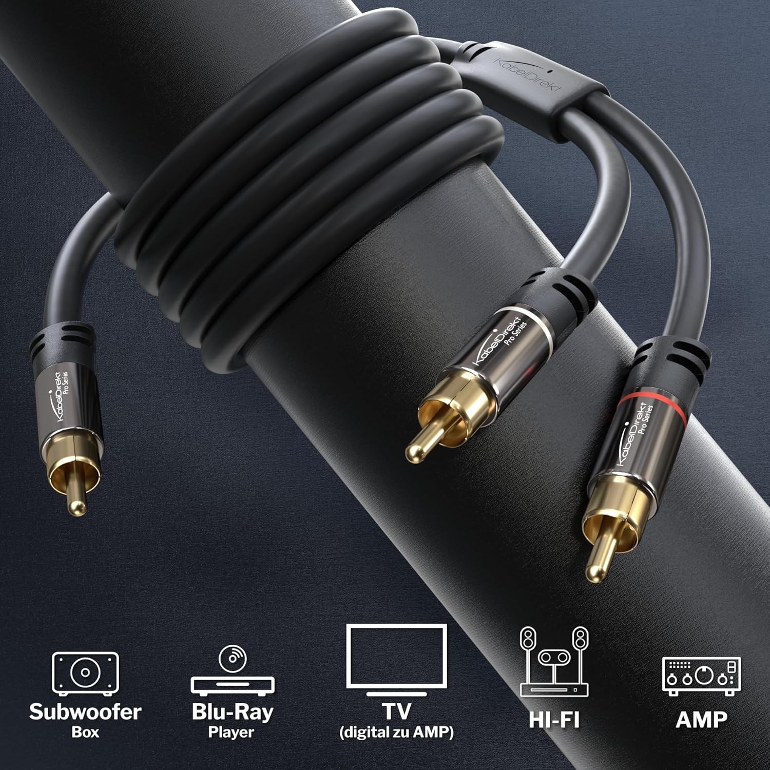 KabelDirekt – RCA/Phono Y Cable – 10ft Long – 1 to 2 RCA/Phono, 10 feet
