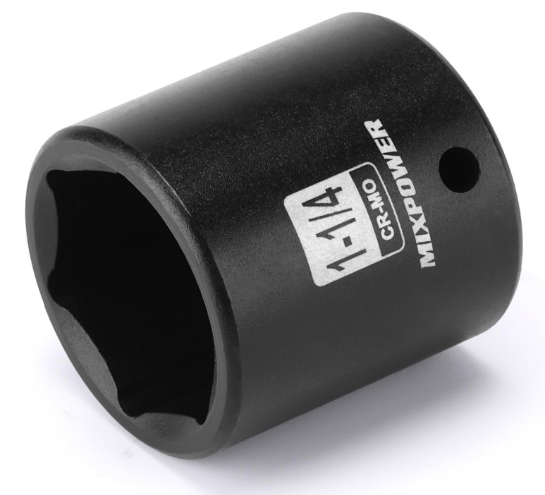 MIXPOWER 1/2" Drive Shallow Impact Socket, CR-MO, 1-1/4", 6 Point, Radius Corner