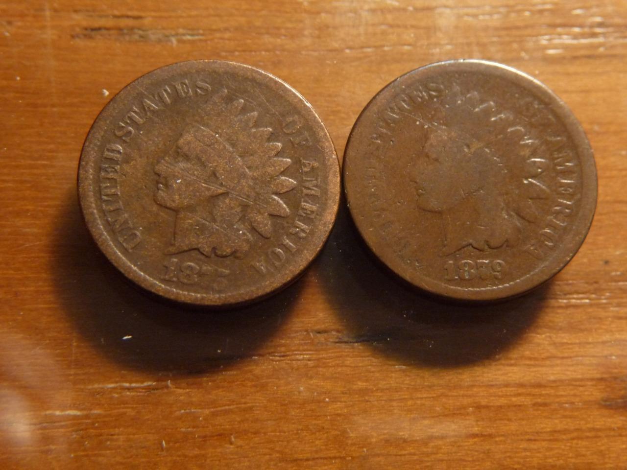 1875 & 1879 Indian Cent Pennies Few Old Scratches Circulated SKU# 24255