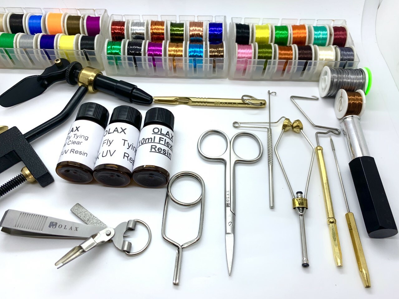 Olax Kodiak Fly Tying Tool & Material Kit, Floss, Tinsel, Thread, Glue