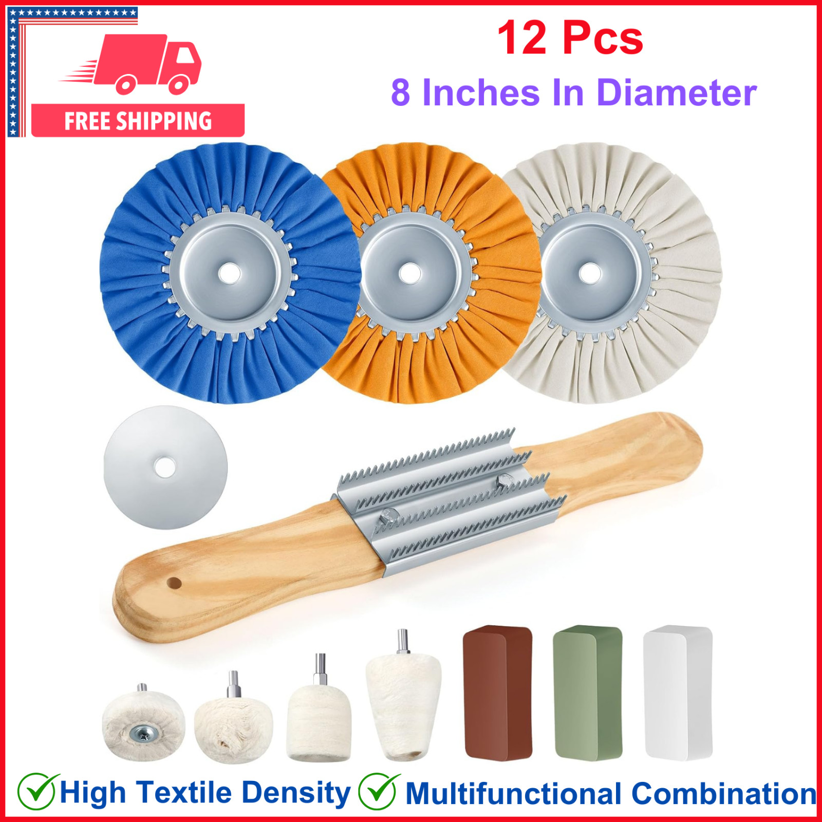 12 Piece Airway Buffing Polishing Wheel Kit 8" Aluminum Buffing Wheel For Drill