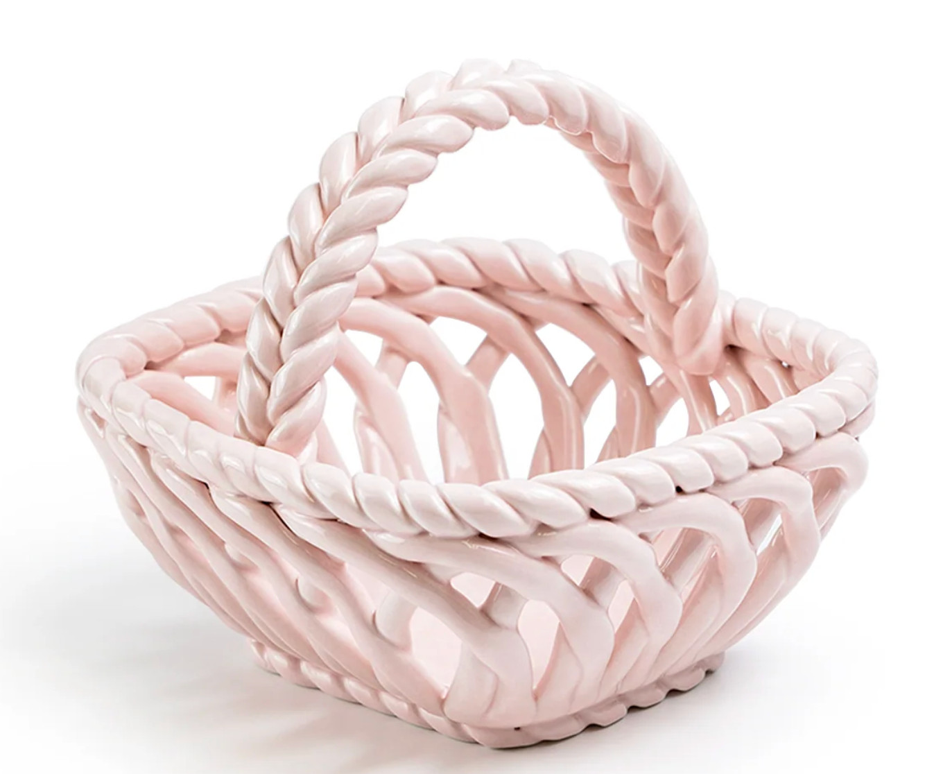 NEW! Potter's Studio Small Ceramic PINK Woven Spring Easter Basket 6" x 5" Decor