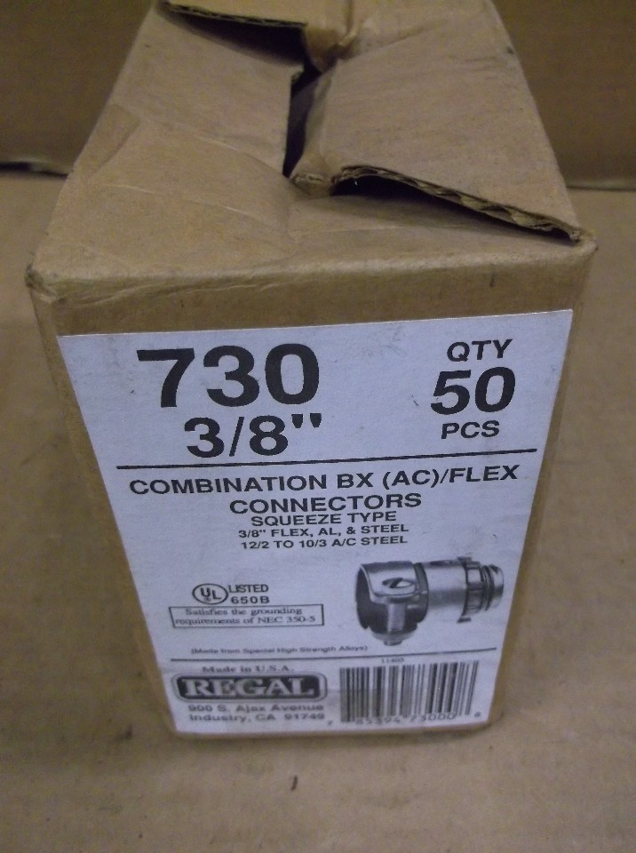 Regal 3/8" Combination Box (AC)/Flex Connector 730 (Lot of 50) NEW