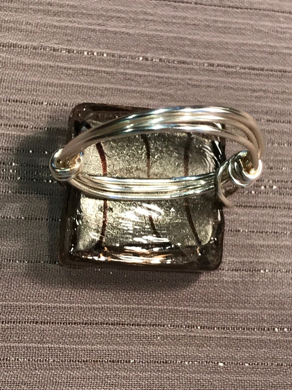 Handmade Artisan Craft Wire Non Tarnish Silver Ring Sq. Large Grey Bead Size 9