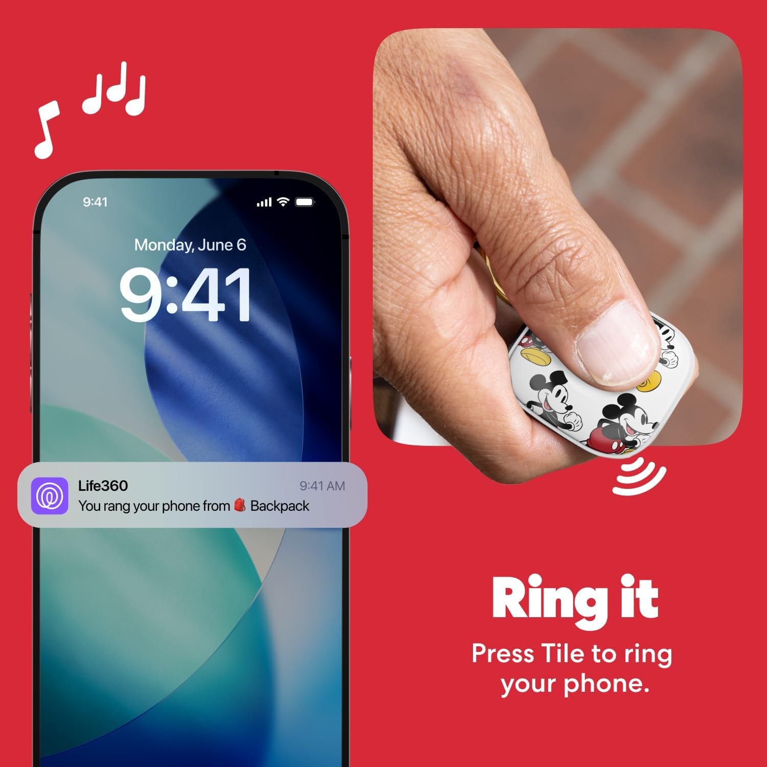 Life360 Tile Bluetooth Tracker, Keys Finder, Item Locator (White mickey)