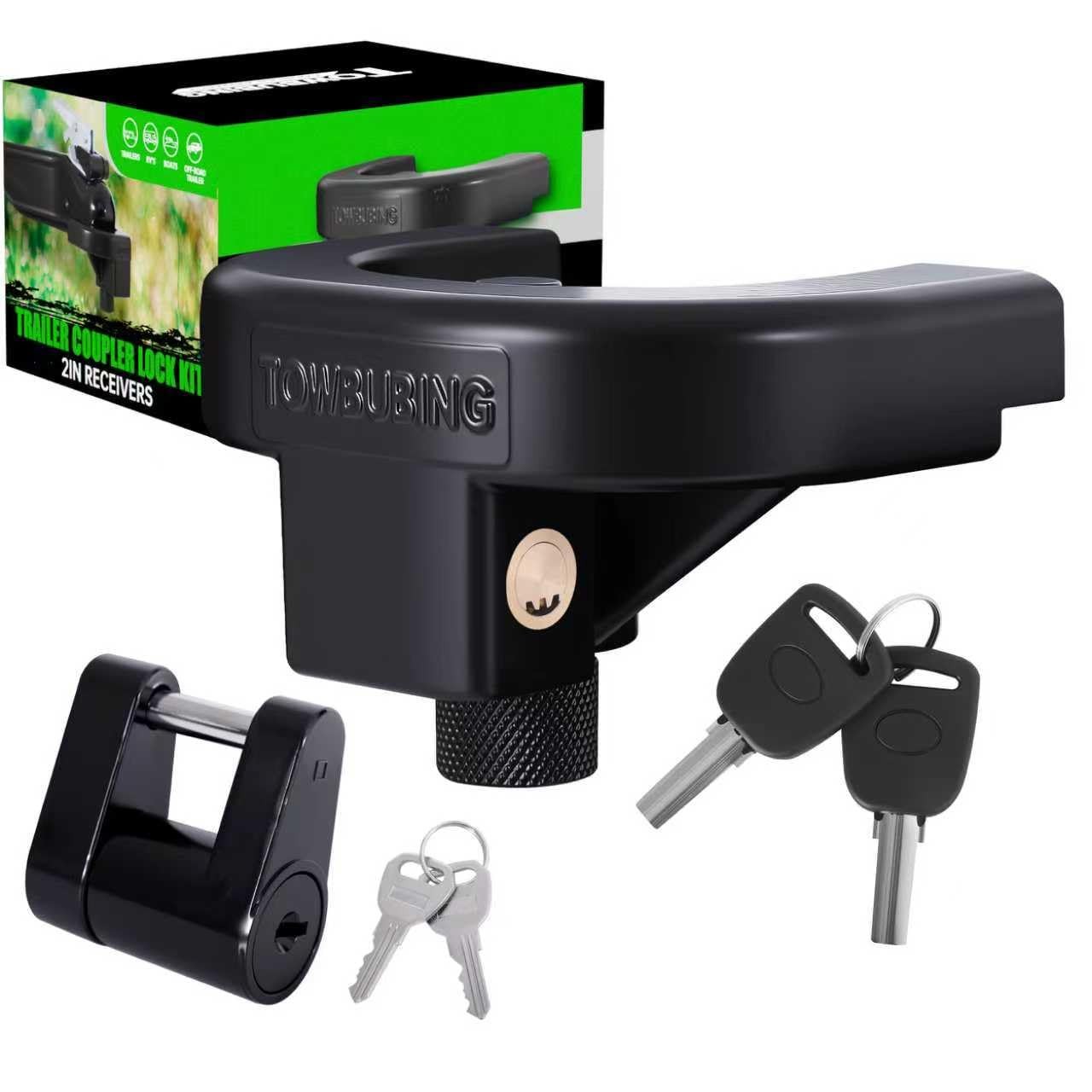 Trailer Hitch Lock Kit (for 2" Trailers) Heavy Duty 2in, Powder Coated Black