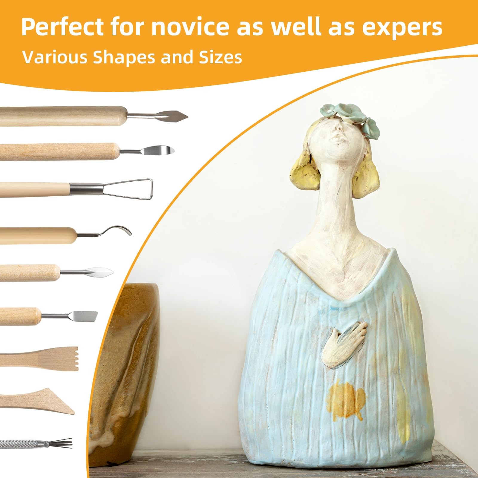 38 Pcs Pottery Tools & Dry Clay Tools Kit – Modeling Tools Set for Carving, S...