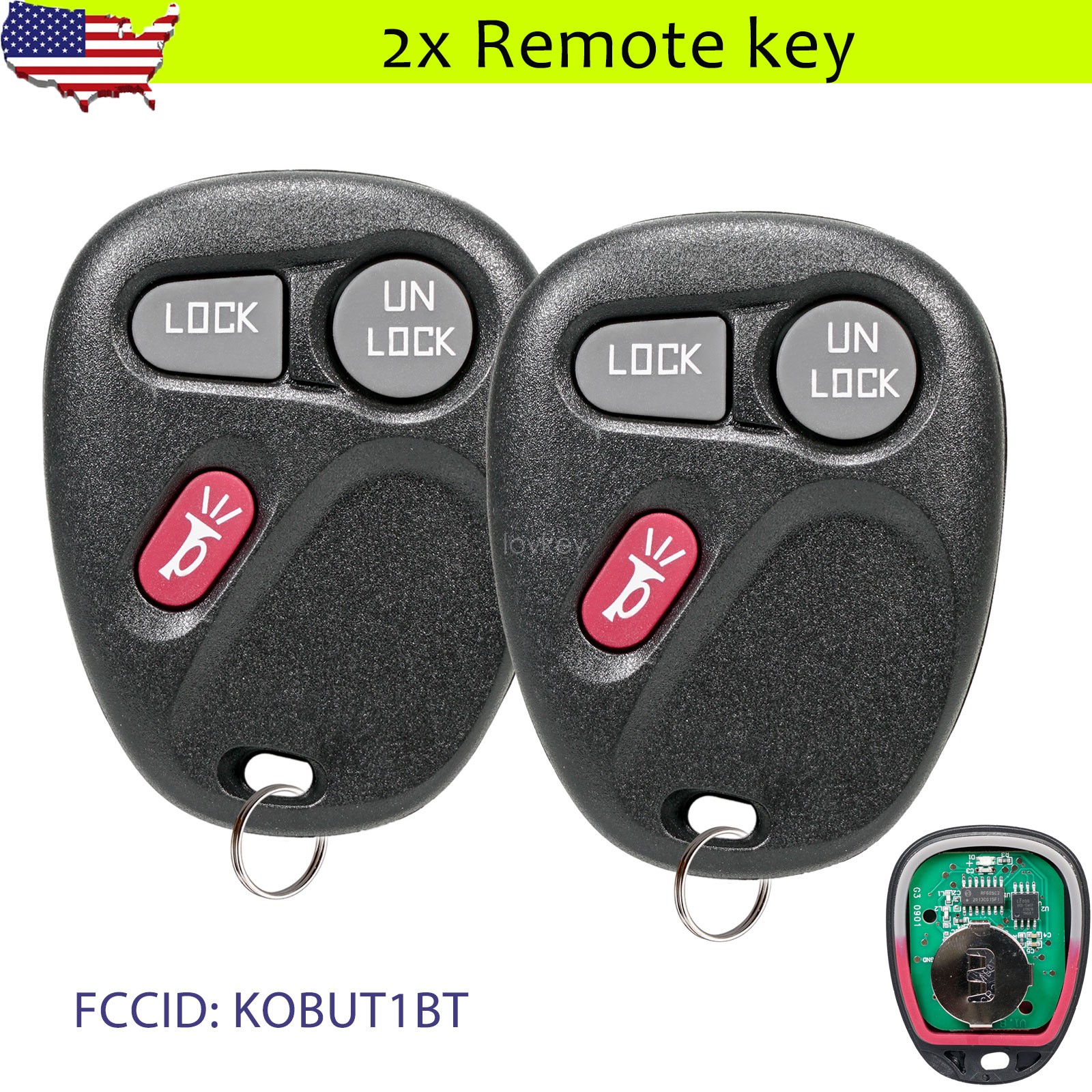 2 Replacement For 1999 2000 2001 Chevrolet Silverado 3B Remote Key Fob KOBUT1BT