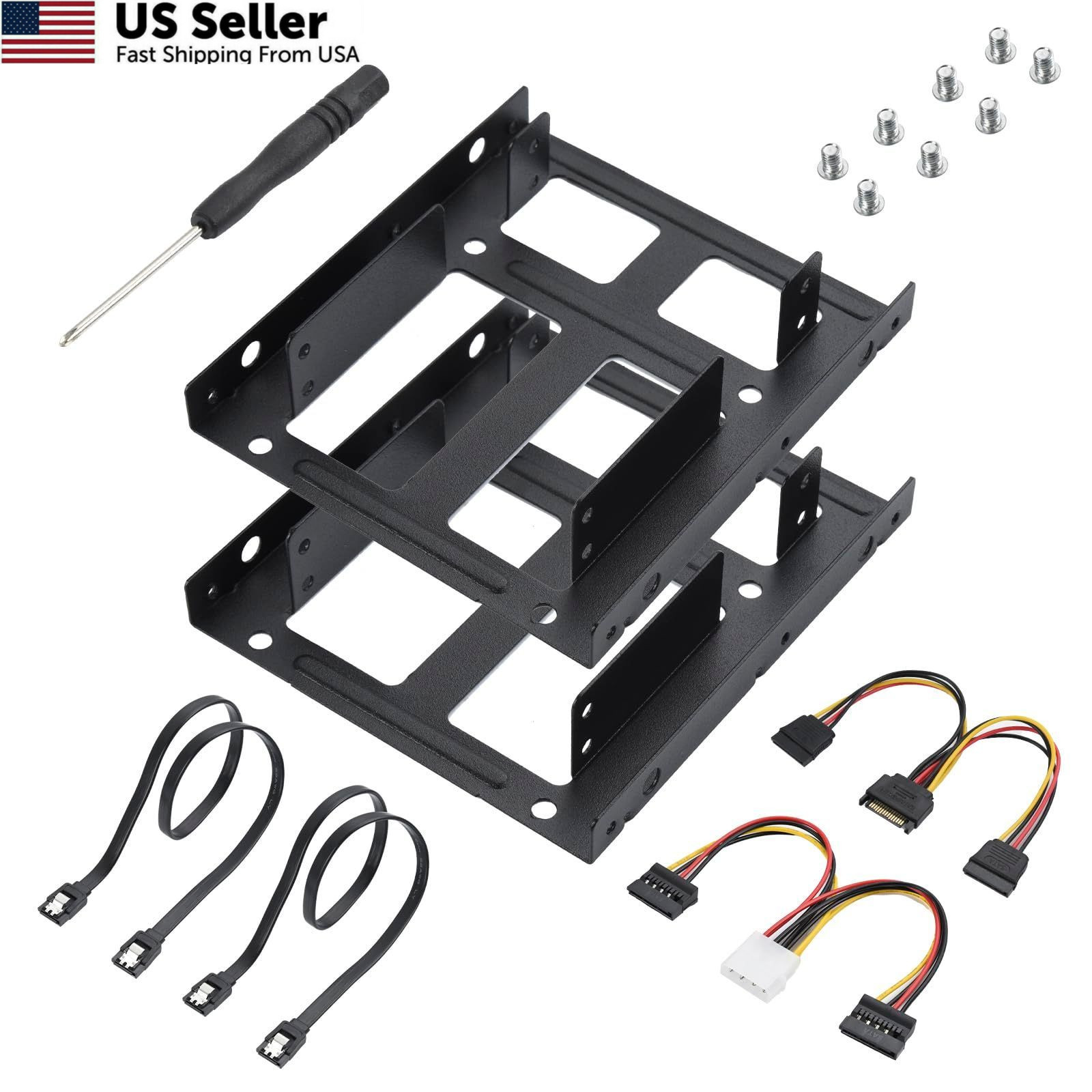 2 Pack Double-Deck SSD Mounting Bracket Adapter 2.5" to 3.5" Hard Black
