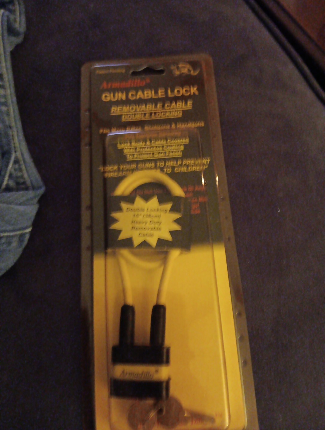 Armadillo 15” Gun Cable Lock Rifles Handguns Shotguns 2 Keys Yellow NEW Sealed