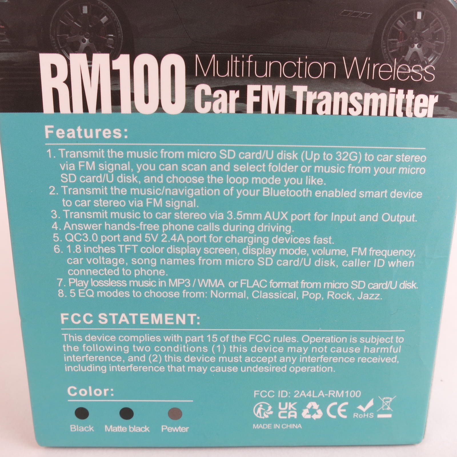 New Bluetooth RM100 Multifunction Wireless Car FM Transmitter Kit- Black