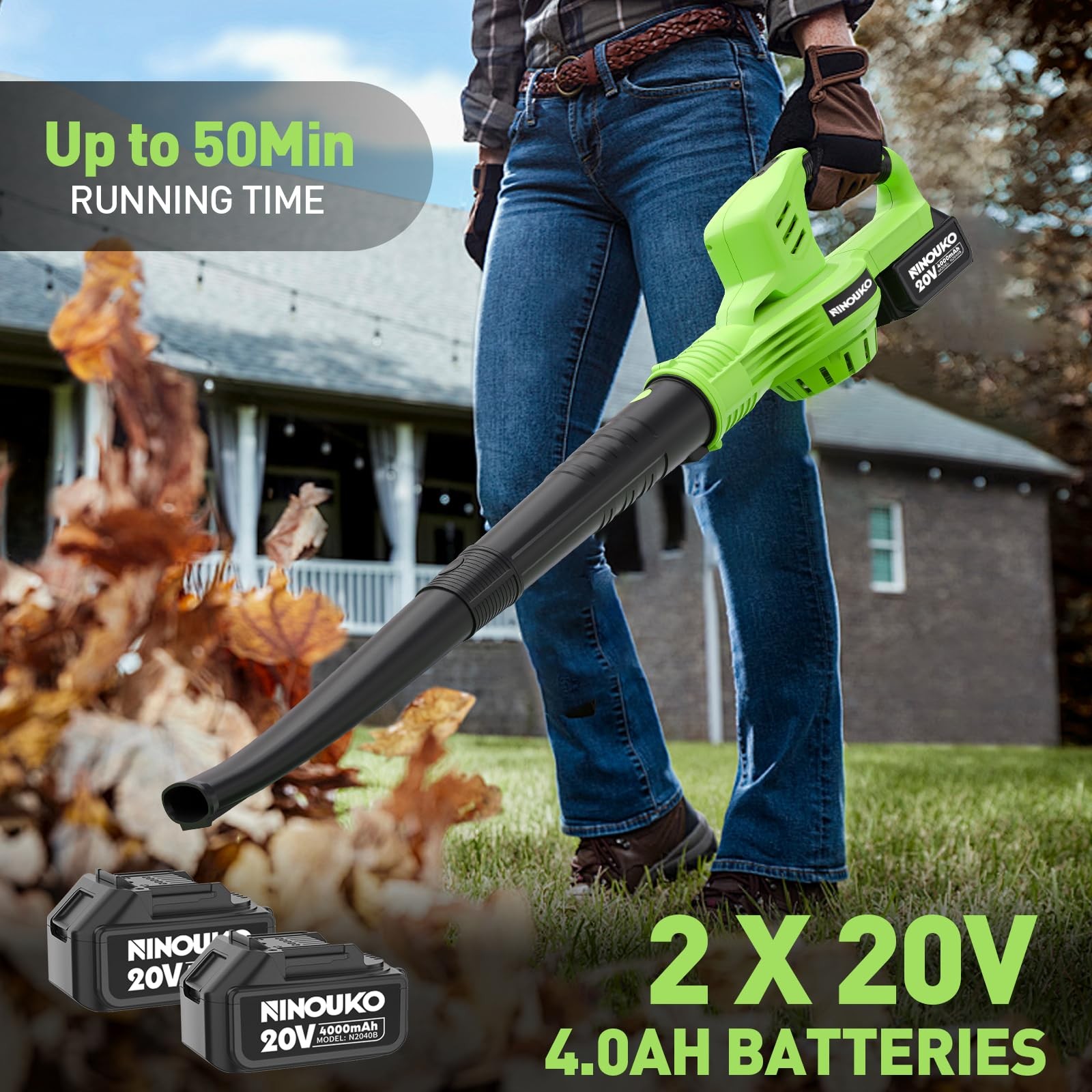 Leaf Blower Cordless, 20V Electric Cordless Leaf Blower with 8000mAh Battery ...