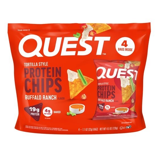 Quest Tortilla Style Protein Chips, Buffalo Ranch Flavor, Baked, 1.1oz Bags, 4 C