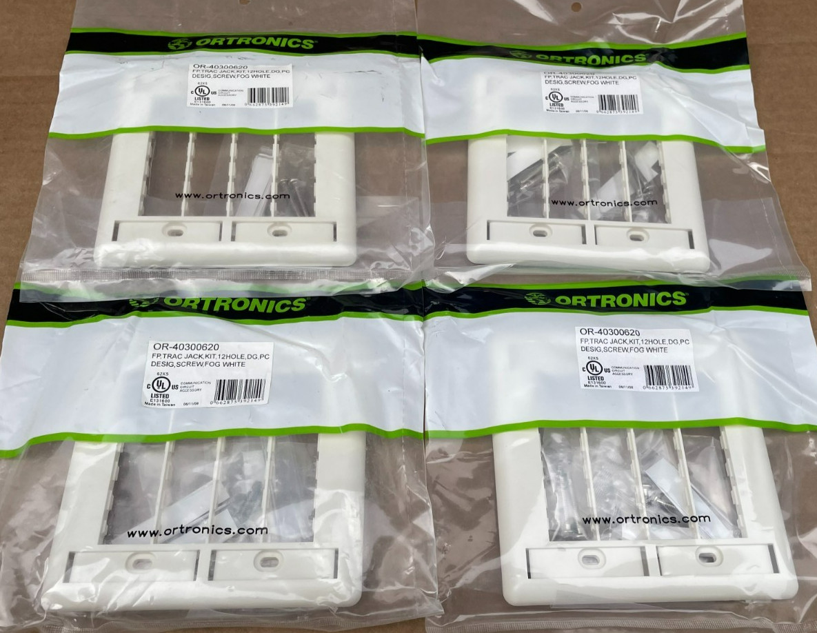 Ortronics OR-40300620 Faceplate Track Jack Kit, 12 Hole DG Fog White (Lot of 4)
