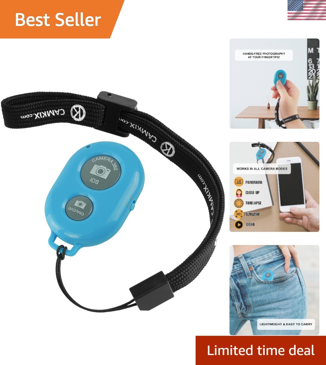 Bluetooth Camera Shutter Remote for Effortless Selfies and Group Shots - Blue