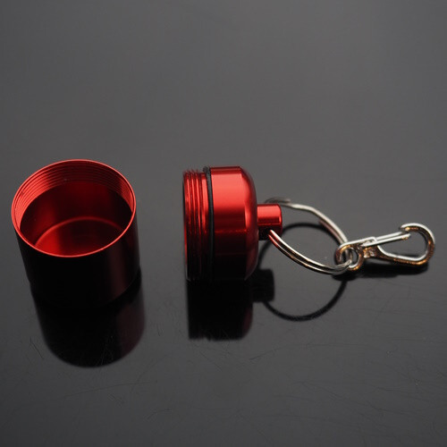 2 PCS Waterproof 1" Wide Pill Container Capsule Bottle Keychain & Clip - Red