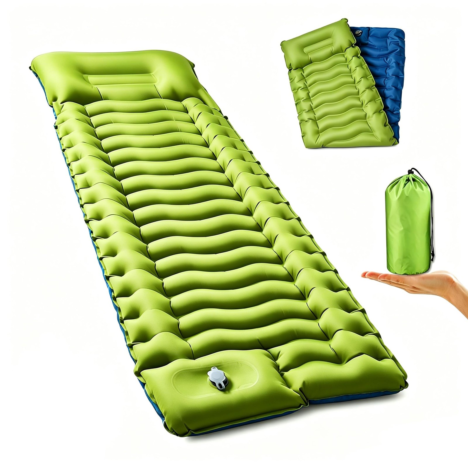 Camping Sleeping Pad,Ultralight Self Inflatable Regular, Green+blue