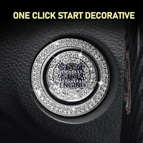 Bling Car One-Button Start Button Bezel Decoration Kit, Ignition 2 PCS White