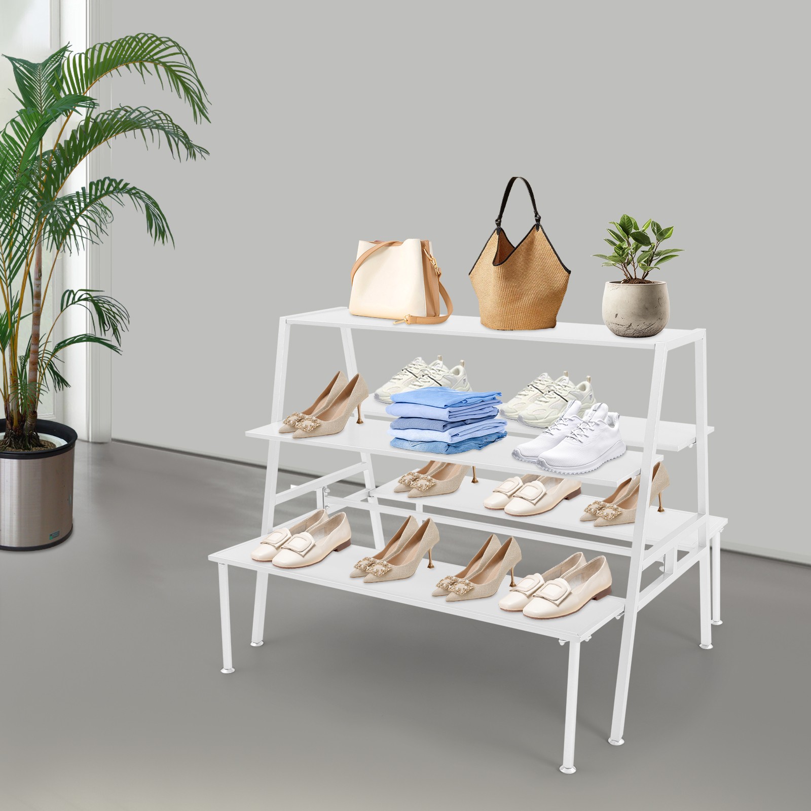 Modern Standing Display Rack, Double Side Clothing Shop Display Tables White