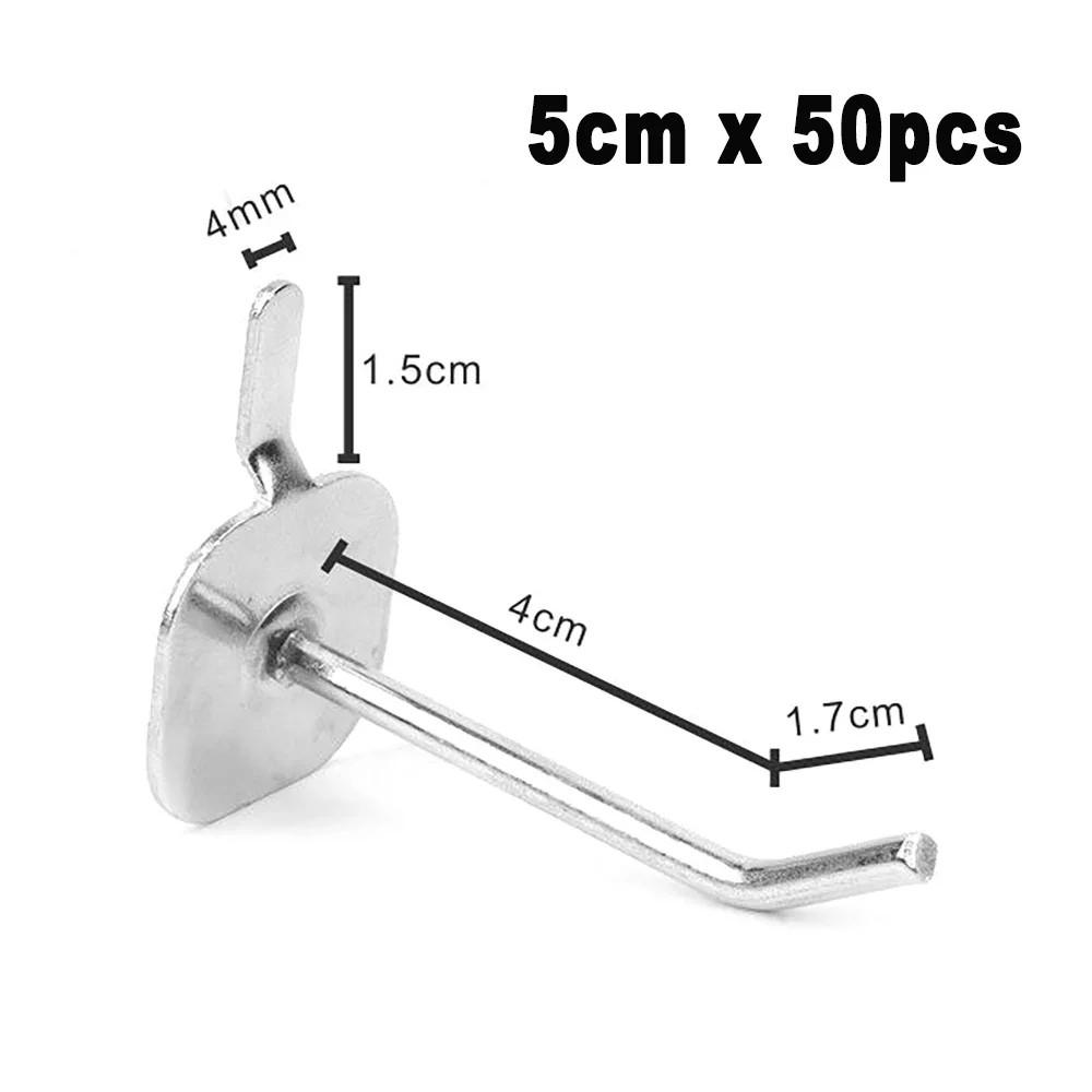 50-Pack 3.3mm Iron Pegboard Hooks - Heavy Duty Garage Tool Storage Racks