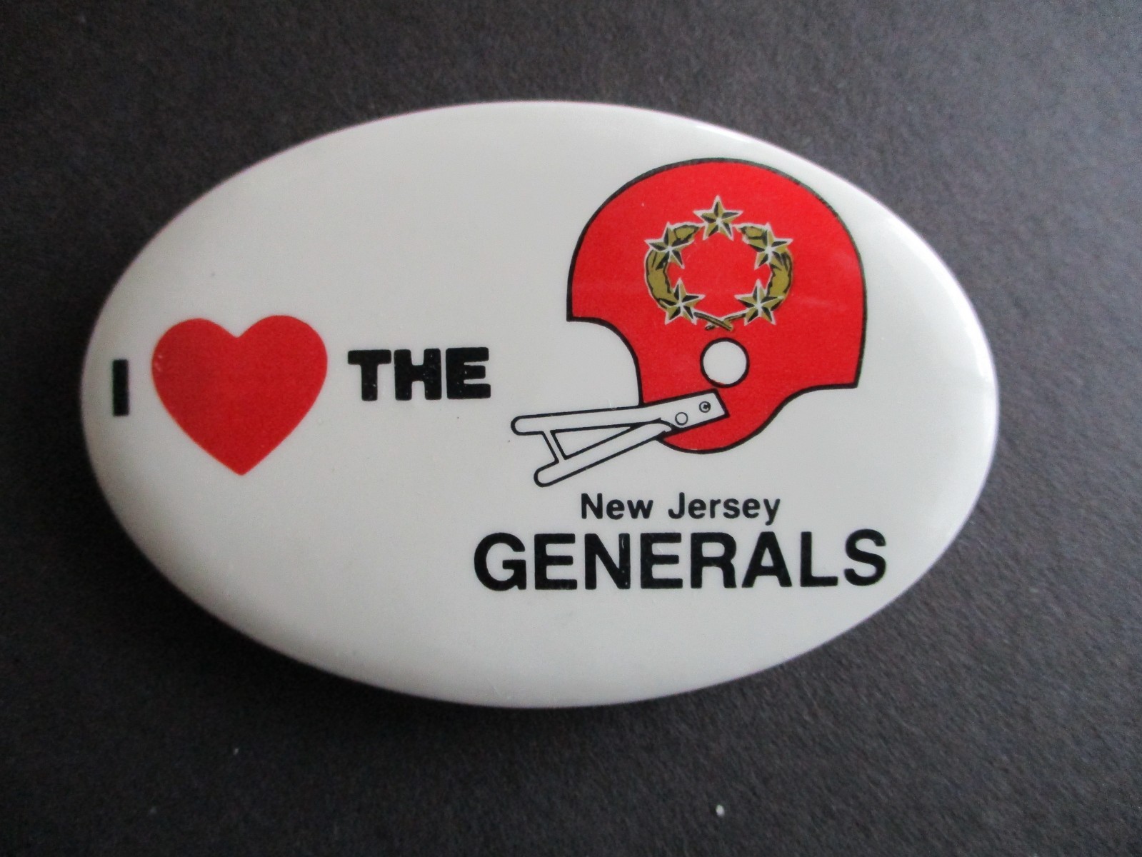 I Love the USFL New Jersey Generals Football Shaped Vintage Button FREE SHIPPING