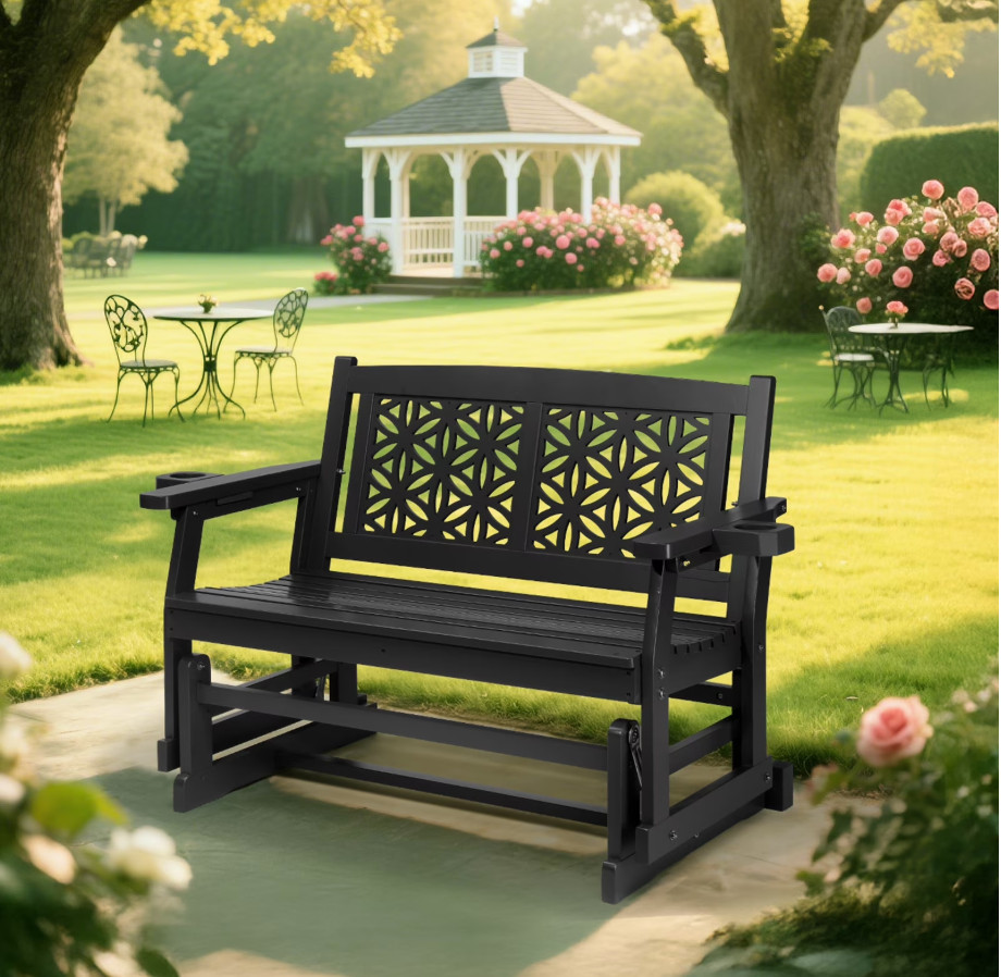 Ktaxon 4FT Wooden Glider Bench with Cup Holders